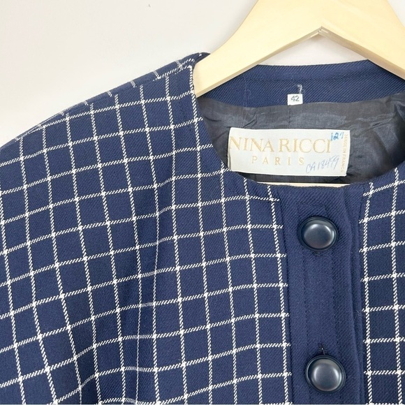 Vintage Nina Ricci 1980s Navy Windowpane Blazer - Picture 6 of 6
